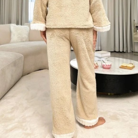 Soft Flannel button down shirt with pants Tan PJ Set - Picture 7 of 7